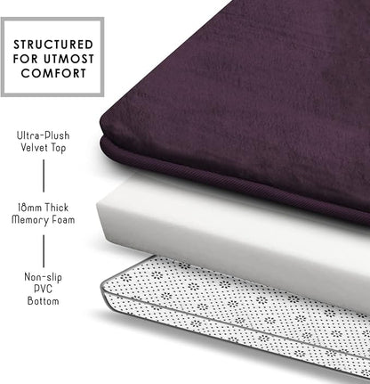 Clara Clark 2 Piece Bathroom Rugs, Velvet Memory Foam Bath Mat Set, Non-Slip Bath Rugs, Machine Wash, Dries Quickly, Ultra Soft Plush Bath Mats for Bathroom, 20 x 32 + Contour, Dark Purple