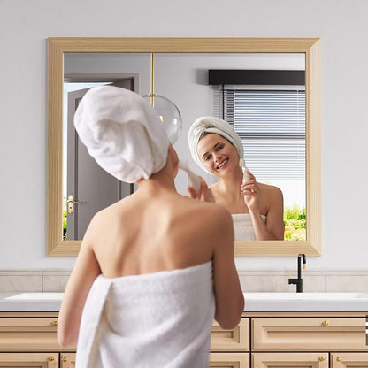 Bathroom Mirror, 40" X32" (Oak Wood Grain) | Metal Frame Mirror for Wall, HD Reflection, Anti-Rust, Horizontally/Vertically, Suitable for Bathroom, Farmhouse, Entryway