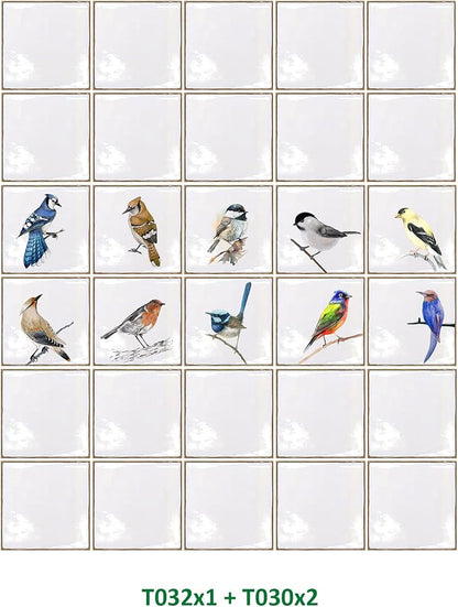 Alwayspon Vinyl Sticker Peel and Stick, Self-Adhesive Wall Tile Transfers Backsplash Sticker Decal for Kitchen Bathroom, 6x6inch/15x15cm 30Pcs, Birds T032
