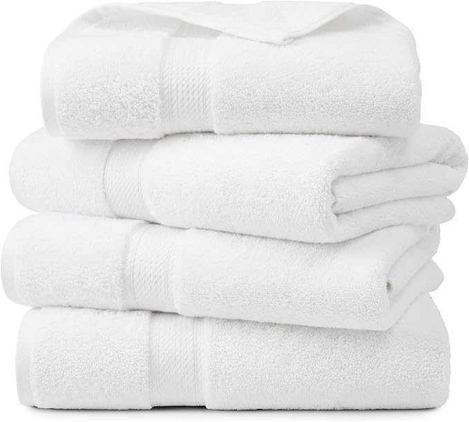 Superior Egyptian Cotton Plush & Absorbent, Bath Towel Set of 4, White | Quick Dry, Soft Luxury Towel Set, Bath Essentials for Bathroom, Guest Bath, Spa, 4 Piece Bath, Madeline Towels