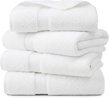 Superior Egyptian Cotton Plush & Absorbent, Bath Towel Set of 4, White | Quick Dry, Soft Luxury Towel Set, Bath Essentials for Bathroom, Guest Bath, Spa, 4 Piece Bath, Madeline Towels