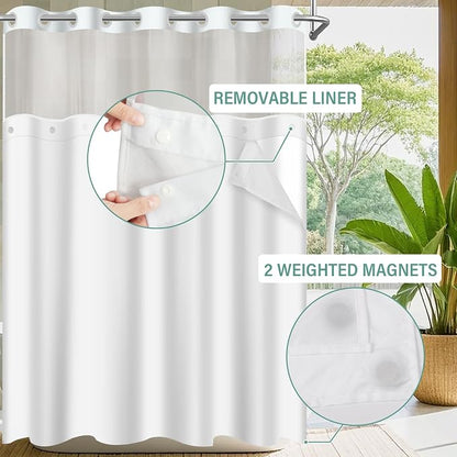 No Hook Shower Curtain with Snap in Liner Set, Teal, 71x74 | Waterproof Fabric for Bathroom, Modern Hotel Style Ombre Design, Mesh Top Window, Machine Washable, Quick Install