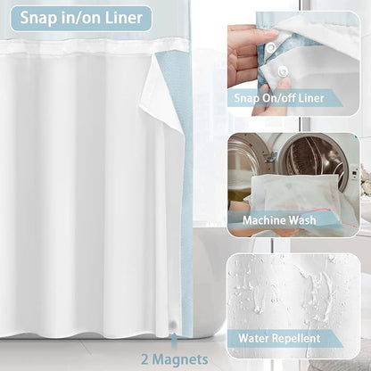Aqua No Hook Shower Curtain and Liner Set,Hotel Waffle Shower Curtain with Liner 75" L x 72" W