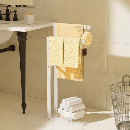 Yawinhe 2 Tier Free Standing Towel Rack,31.5in Towel Drying Rack,White | Blanket Holder with Marble Base;Tall Towel Drying Rack Outdoor; Metal Towel Stand for Bathrooms;Hand Holder for Bathroom