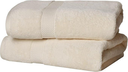 SUPERIOR Egyptian Cotton Plush & Absorbent, Bath Towel Set of 2, Cream | Quick Dry, Soft Luxury Towel Set, Bath Essentials for Bathroom, Guest Bath, Spa, 2 Piece Bath, Madeline Towels