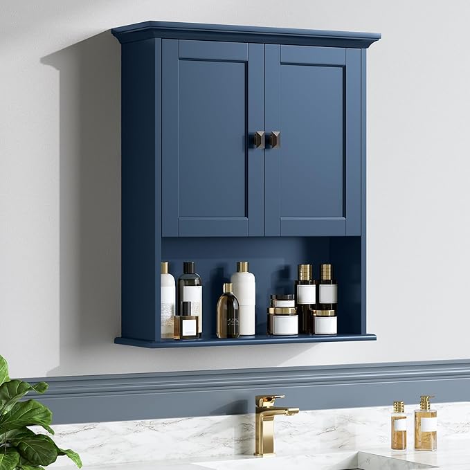 Over The Toilet Storage Cabinet, Wall Mounted Medicine Cabinet Bathroom Wall Cabinet with Build-in Spirit Level Cupboard Adjustable Shelves for Bathroom Laundry Room Kitchen, Ultramarine