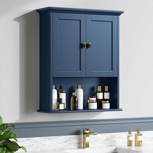 Over The Toilet Storage Cabinet, Wall Mounted Medicine Cabinet Bathroom Wall Cabinet with Build-in Spirit Level Cupboard Adjustable Shelves for Bathroom Laundry Room Kitchen, Ultramarine