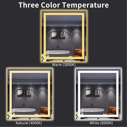 LOAAO 32"X36" LED Bathroom Mirror with Lights, UL Listed | Anti-Fog, Dimmable, 3 Color Temperature, Backlit + Front Lit, Memory Function, Tempered Glass