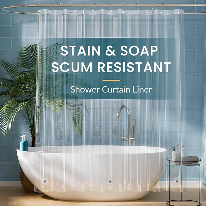 Titanker Clear Shower Curtain Liner, Plastic Shower Liner PEVA 72 x 72 Lightweight Waterproof Shower Curtains for Bathroom with Magnets and Rustproof Grommets