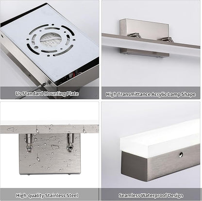 48in Modern LED Brushed Nickel Vanity Light Bar, Adjustable Bathroom Light Fixtures Over Mirror, Dimmable 46W 3200LM 5000K Cool White