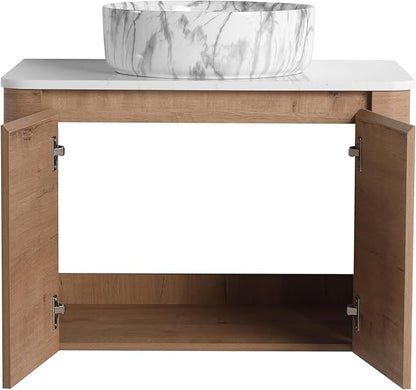 Malwee 30" Floating Bathroom Vanity with Sink, 30 Inch Wall Mounted Bathroom Cabinet Combo, Modern Single Sink Bath Storage Vanity Set, with 2 Soft Close Doors and Ceramic Vessel Basin Top(30-QQ