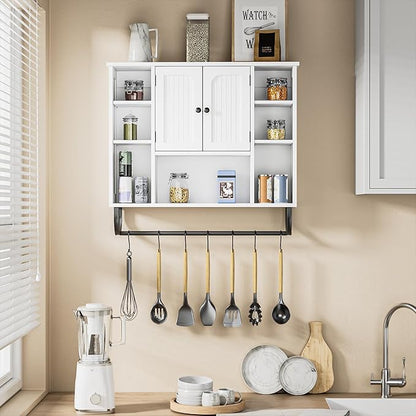 31.5'' White Bathroom Wall Cabinet - Medicine Cabinet with Adjustable Shelves & Doors, Over The Toilet Storage for Bathroom, Wall Mounted Organizer for Laundry Room Kitchen Living Room