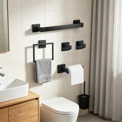 5-Piece Matte Black Bathroom Accessories Towel Bar Set Wall Mounted | 15.7-Inch Towel Racks,Stainless Steel,Bathroom Organizer and Storage,Waterproof Towel Hanger for Rentals,Apparment Essentials