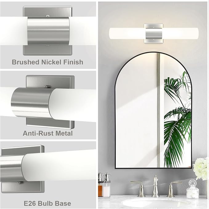 Modern 21" Bathroom Vanity Wall Sconce, Frosted Glass, Silver | Indoor Lighting Fixture, For Living Room, Stairs & Bedroom, Mounting Hardware Included, Easy To Install, Sturdy Metal Build.