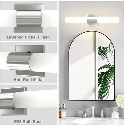 Wall Sconces Set of Two, Modern 21" Vanity, Frosted Glass, Silver | Indoor Wall Light Fixture. For Bathroom, Mirror, Bedroom, Living Room, Hallway. Mounting Hardware Included. Easy To Install.