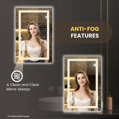 LOAAO 28"X34" LED Bathroom Mirror with Lights, UL Listed | Anti-Fog, Dimmable, 3 Color Temperature, Backlit + Front Lit, Memory Function, Tempered Glass