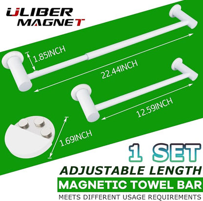 ULIBERMAGNET Magnetic Towel Holder, 1 Set Magnetic Towel Bar Holder with Adjustable Length, White Non-Slip Magnetic Towel Rod Rack for Refrigerator, Dishwasher, Oven, Laundry