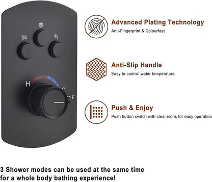 MONDAWE 12 Inch Ceiling Mounted Black Shower System, Dual Rainfall Shower Head & High Pressure Handheld Spray Combo, 3-Function Luxury Shower Faucet Set for Bathroom, All Functions Work Simultaneously