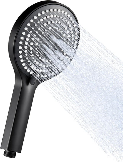OFFO Matte Black Handheld Shower Head, 6-Mode High Pressure, 5" Large Face, Chrome Plated Finish, Includes Shower Head, Washers, Water Saving Gasket