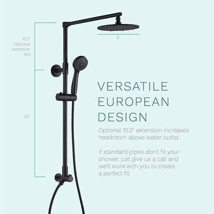 Fennocasa Polaris 3 Rain Shower System, 8” Rainfall Shower Head and Handheld Shower Combo, includes 3-Setting Handheld Spray, Height Adjustable Shower Wand Holder, 60” Hose (2.5 GPM Matte Black)