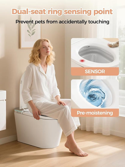Smart Toilet with Built-in Tank, ADA Height Heated Seat, Night Light, Auto Toilet Flushing, Foot Sensor Operation, Modern Elongated One-Piece Toilet for Bathrooms
