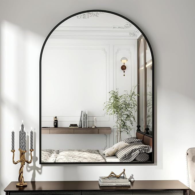 XRAMFY 32"x48" Arched Bathroom Mirror with Aluminum Frame Arched Wall Mounted Vanity Mirror for Entryway, Bedroom, Living Room, Black