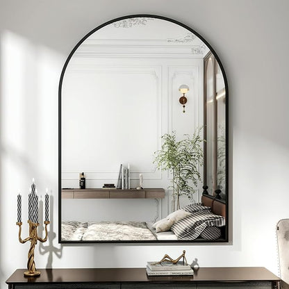 XRAMFY 32"x48" Arched Bathroom Mirror with Aluminum Frame Arched Wall Mounted Vanity Mirror for Entryway, Bedroom, Living Room, Black