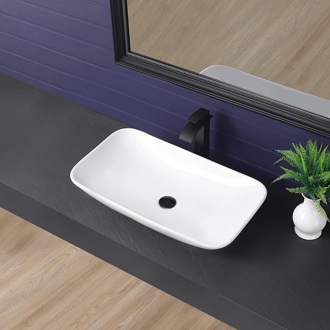 Vessel Sink 28"x16" Rectangular Bathroom Sink Modern White Porcelain Ceramic Above Counter Vanity Sink for Bathrooms Art Basin