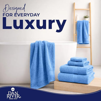 DAN RIVER 8 Piece Luxury Bath Towels for Bathroom, Towel Set, Medium Blue | 2 Bath towels, 2 Hand towels, and 4 Wash Cloths, 600 GSM 100% Ring Spun Cotton, Highly Absorbent, Gym, Hotel, guest, and Spa