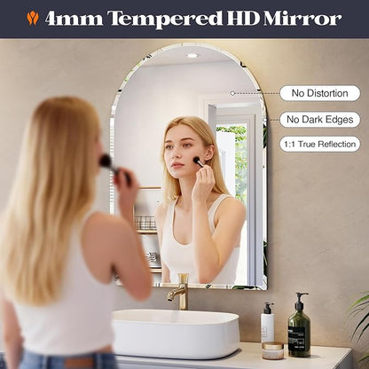 Frameless Bathroom Mirror, 28" x 42" Arched Vanity Mirror for wall Beveled, Arch Wall Mounted Mirror for Bedroom, Entryways, Over Sink