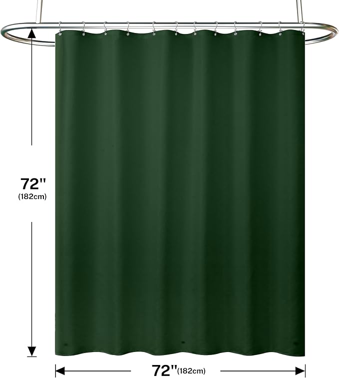 Shower Curtain and Liner, 3 in 1 Shower Curtain Set with 12 Double Sided Shower Curtain Hooks, Cloth Shower Curtains for Bathroom,Waterproof, Dark Green 72 * 72