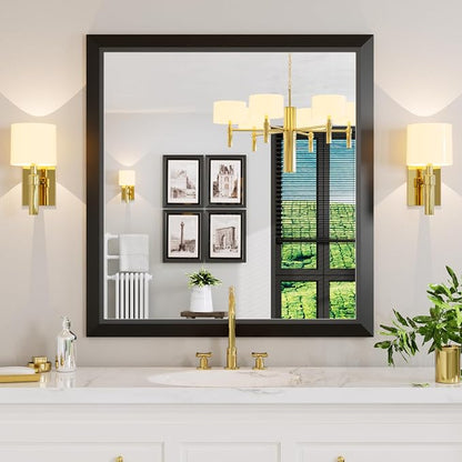 Black Bathroom Mirror, 40x38 Inch | Thick Metal Framed, HD Reflection, Anti-Rust, Hang Horizontally/Vertically, Suitable for Vanity, Bedroom, Bathroom, Entryway
