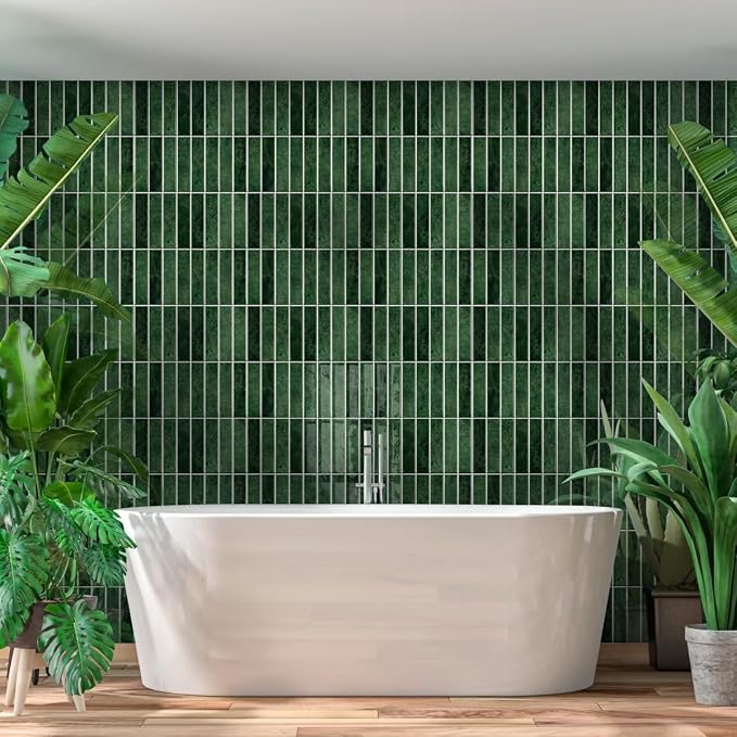 MORCART 20PCS 11.8"x11.8" Peel and Stick Backsplash, Deep Green | 3D Adhesive Waterproof Wall Tiles for Kitchen, Bathroom, Living Room, Laundry Room, Subway Tiles