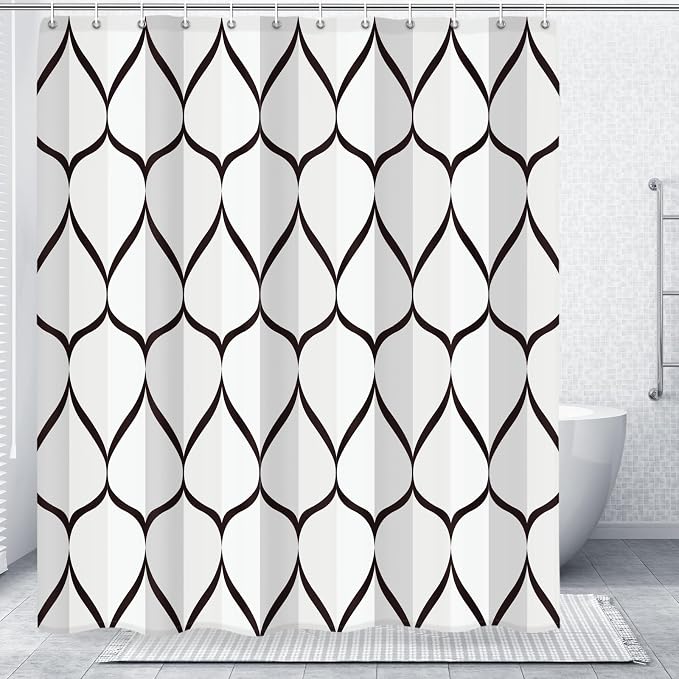 Gelbchu Geometric Shower Curtain for Bathroom, White Black, 72x72 Inch | with Hooks, Premium Polyester, Quick Dry, Water Repellent, Machine Washable, Rustproof Grommets, Modern Minimalist