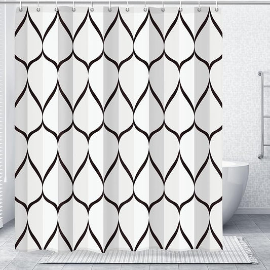 Gelbchu Geometric Shower Curtain for Bathroom, White Black, 72x72 Inch | with Hooks, Premium Polyester, Quick Dry, Water Repellent, Machine Washable, Rustproof Grommets, Modern Minimalist