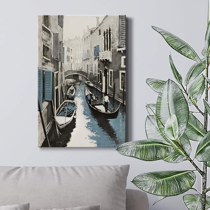 Renditions Gallery Canvas Historical Wall Art Modern Paintings & Prints Decorations Vintage Venice Boat Black & White Wall Hanging Artwork for Bedroom Living Room Office Kitchen - 8"x12" LT02