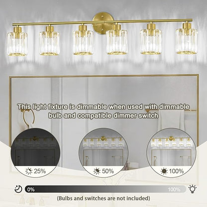 Crystal Bathroom Light Fixtures,Bathroom Lighting Fixtures Over Mirror, Modern 6-Light Brushed Nickel Vanity Lights for Mirror, Restroom,Kitchen(Ceramic E26 Socket,Bulbs Not Include)
