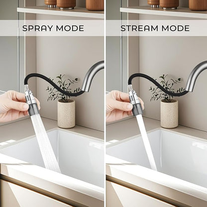 FGKQ Brushed Nickel Bathroom Faucet 3 Hole with Pull Down Sprayer 2 Modes, Pull Down Bathroom Sink Faucet with Pop Up Drain, 8 Inch Widespread Bathroom Faucet