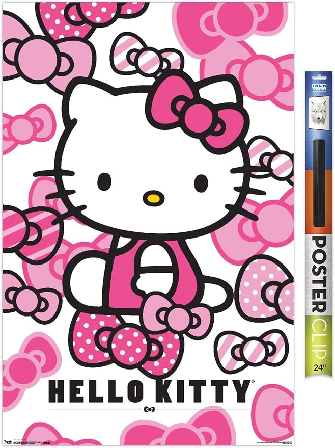 Trends International Hello Kitty - Bows Wall Poster, 22.375" x 34", Premium Poster & Clip Bundle