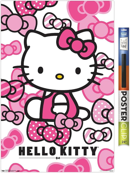 Trends International Hello Kitty - Bows Wall Poster, 22.375" x 34", Premium Poster & Clip Bundle