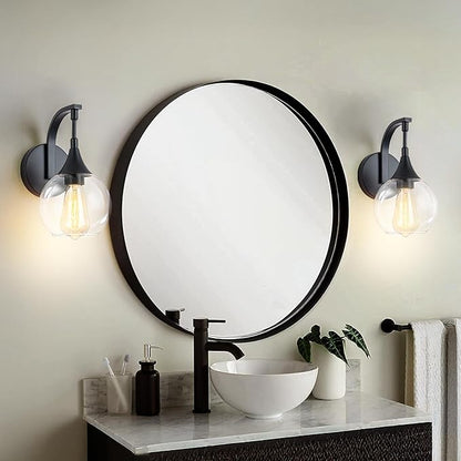 Black Wall Sconce Light, Modern Vanity Light Fixtures with 4.9 Inches Clear Glass Shade, Farmhouse Wall Lights for Living Room, Bedroom, Hallway