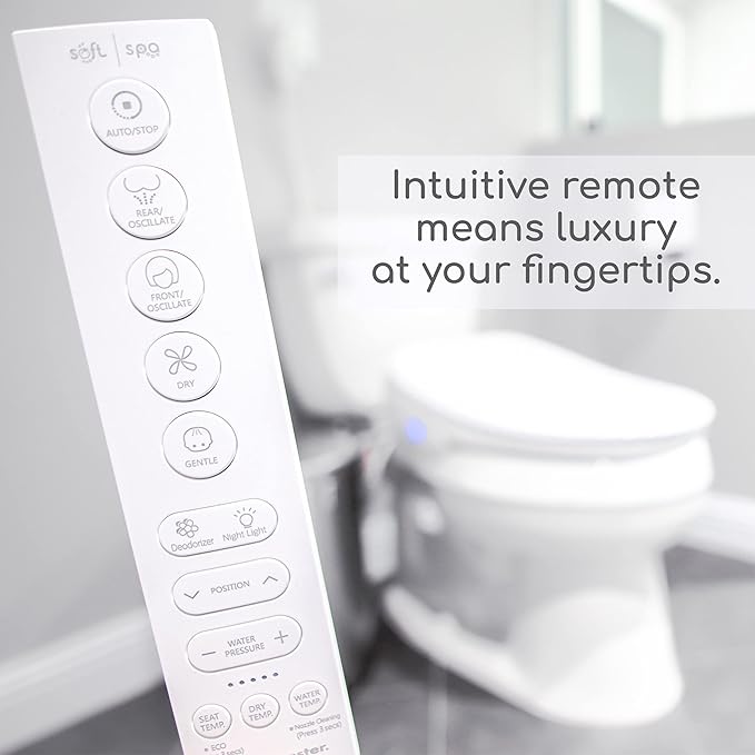 By Fluidmaster 9500E-001 Electronic Bidet Heated Toilet Seat with Warm Water and Air Dryer, Deodorizer, Easy Install, Elongated, White