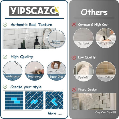 Yipscazo 2026 New Upgrade Peel and Stick backsplash 3 x 6 Inches, Backsplash Tile Peel and Stick Tile for Kitchen, Bathroom, Laundry Room, Fireplace(Polished White, 100 Pieces)