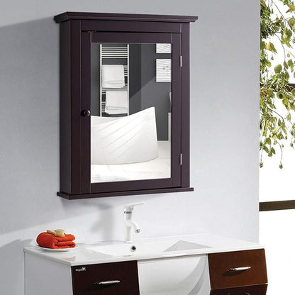 Tangkula Bathroom Cabinet with Mirror, Mirrored Wall-Mounted Storage Medicine Cabinet w/Single Door & Adjustable Shelf in 5 Positions, Multipurpose Wall Cabinet for Bathroom (Brown)