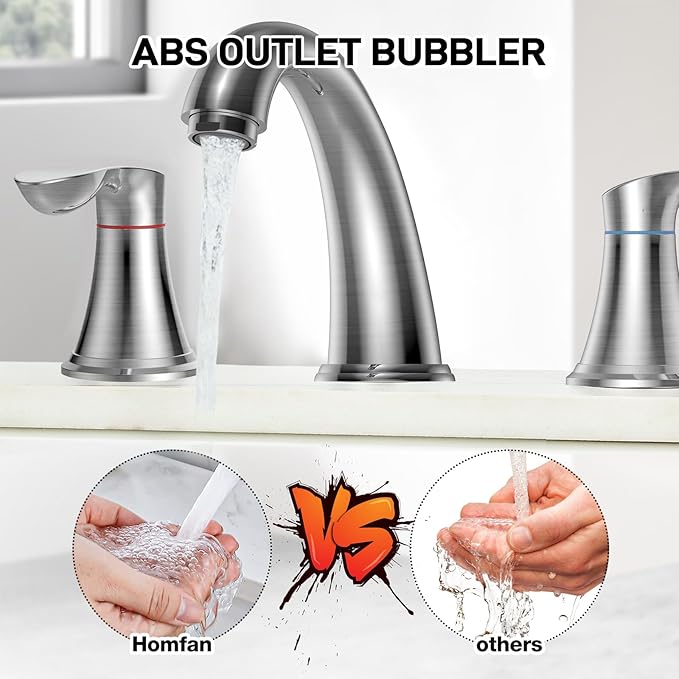 Bathroom Faucet, 8 Inch Bathroom Faucets for Sink 3 Hole, Widespread Brushed Nickel Bathroom Faucet with Pop up Drain and cUPC Lead-Free Hose (Brushed Nickel)