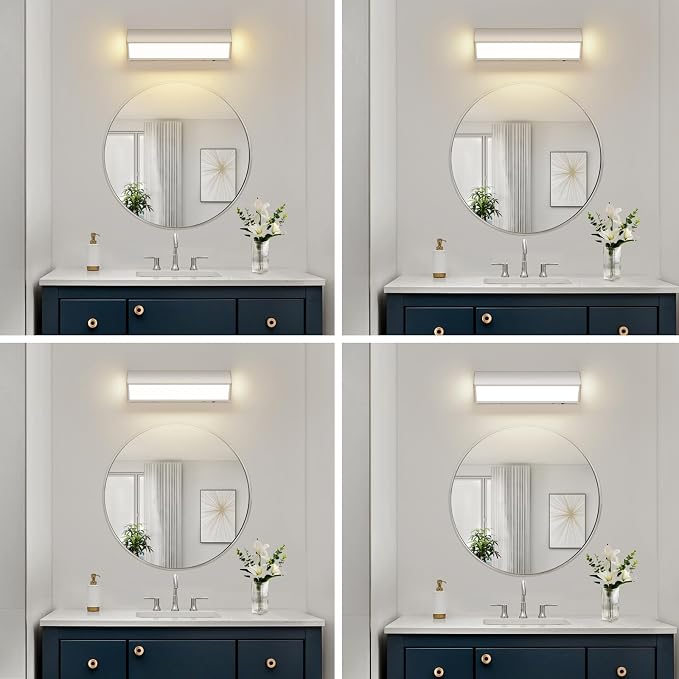 LED Modern Bathroom Vanity Light Fixtures (16-Inch, 5CCT, Dimmable), Modern Acrylic Bathroom Wall Lighting Fixtures Over Mirror, Chrome