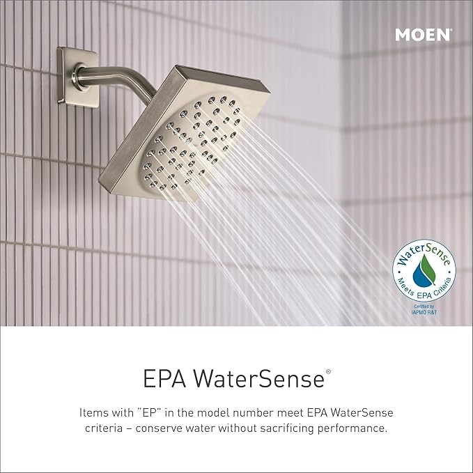 Moen Genta LX Pressure Balancing Eco-Performance Modern Shower Trim with Showerhead and Lever Handle, Posi-Temp Valve Required, Brushed Nickel, T2472EPBN
