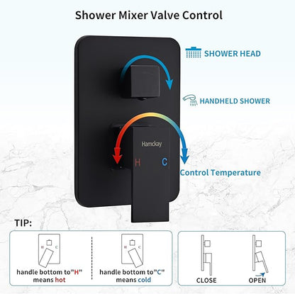 10 Inch Matte Black Shower Faucet Set with Rain Shower Head and Handheld Spray, Wall Mounted Rainfall Shower Head with Handheld Combo, Bathroom luxury Shower System with Valve and Trim