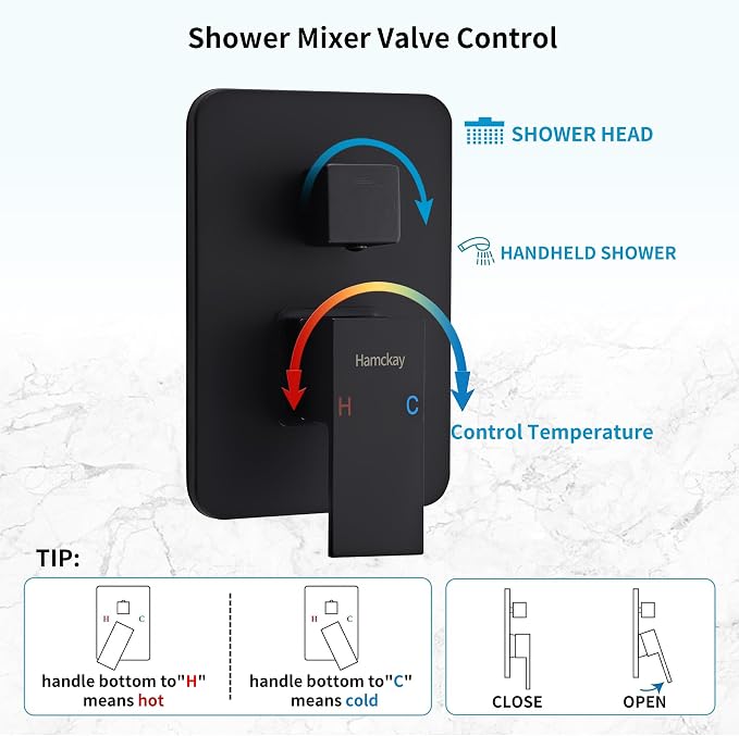 12 Inch Matte Black Shower Faucet Set with Square Rain Shower Head and Handheld Spray, Wall Mounted Rainfall Shower Head with Handheld Combo, Bathroom luxury Shower System with Valve and Trim