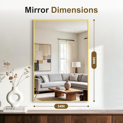 Bathroom Vanity Mirror for Over Sink, 36x24 Inch Matte Gold Mirror | Shatterproof Tempered Glass, Anti-Rust Metal Frame, Rectangle Wall Mirrors for Bedroom, Living Room & Entryway